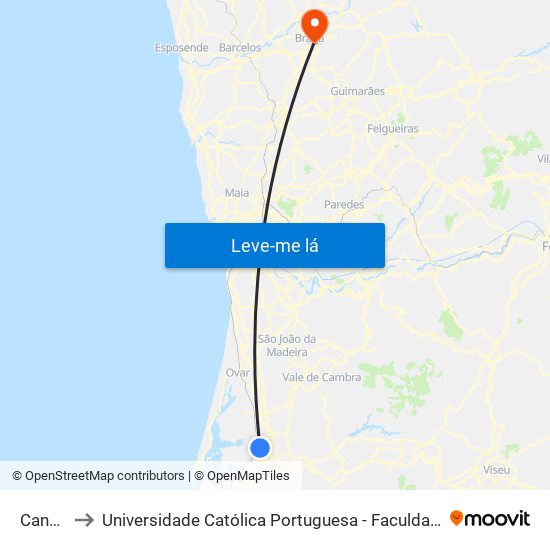 Canelas to Universidade Católica Portuguesa - Faculdade de Teologia map