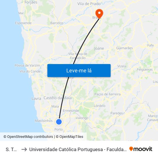 S. Tomé to Universidade Católica Portuguesa - Faculdade de Teologia map