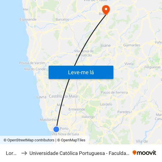 Lordelo to Universidade Católica Portuguesa - Faculdade de Teologia map