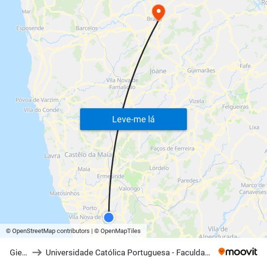 Giesta to Universidade Católica Portuguesa - Faculdade de Teologia map