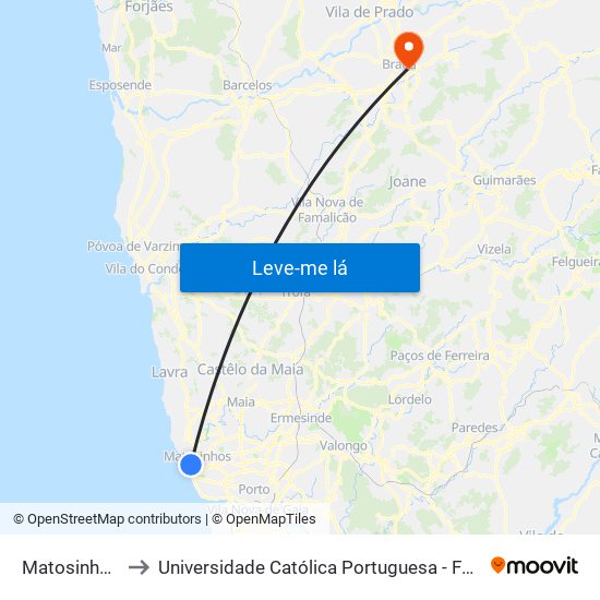 Matosinhos Praia to Universidade Católica Portuguesa - Faculdade de Teologia map