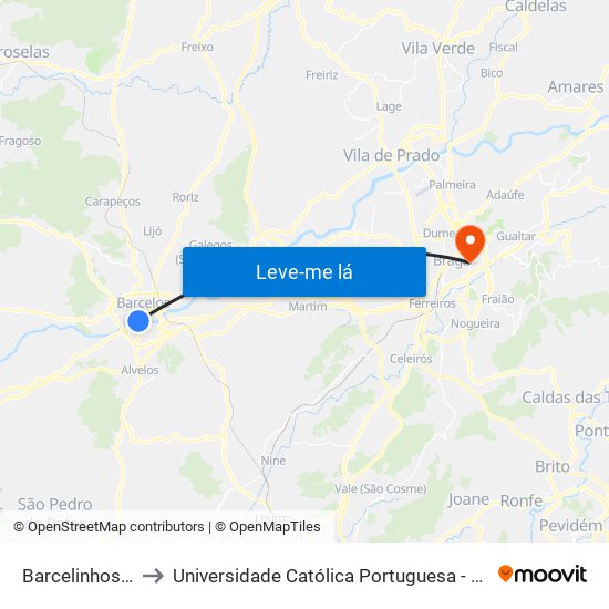 Barcelinhos (Centro) to Universidade Católica Portuguesa - Faculdade de Teologia map