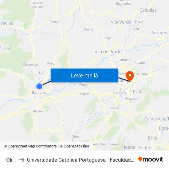 Olival to Universidade Católica Portuguesa - Faculdade de Teologia map