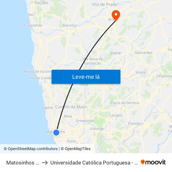 Matosinhos (Tribunal) to Universidade Católica Portuguesa - Faculdade de Teologia map