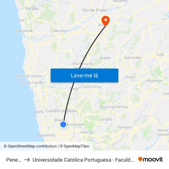 Penedos to Universidade Católica Portuguesa - Faculdade de Teologia map