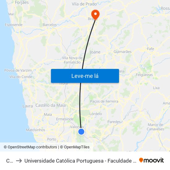 Chã to Universidade Católica Portuguesa - Faculdade de Teologia map