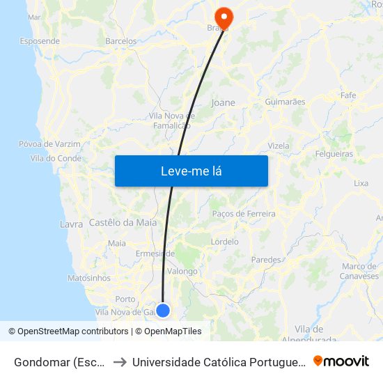 Gondomar (Escola Secundária) to Universidade Católica Portuguesa - Faculdade de Teologia map