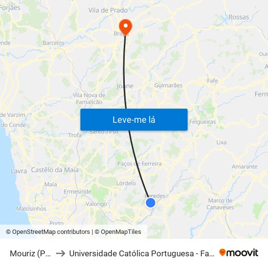 Mouriz (Perrace) to Universidade Católica Portuguesa - Faculdade de Teologia map
