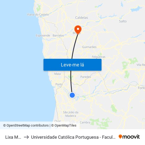 Lixa Marina to Universidade Católica Portuguesa - Faculdade de Teologia map