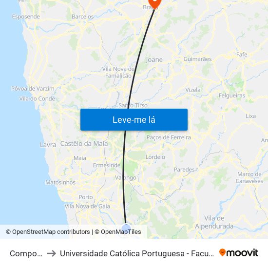 Compostela to Universidade Católica Portuguesa - Faculdade de Teologia map