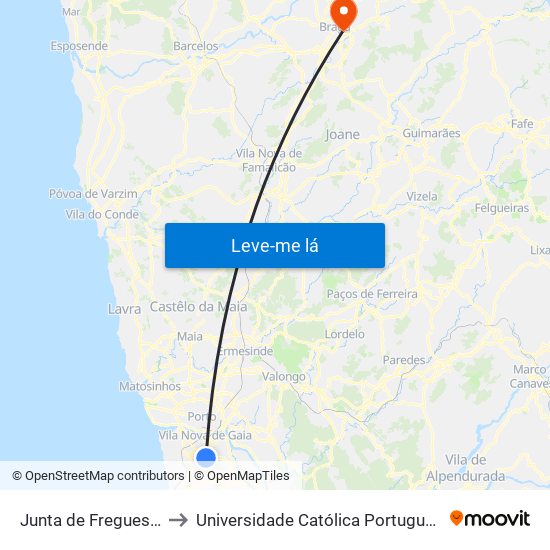 Junta de Freguesia de Mafamude to Universidade Católica Portuguesa - Faculdade de Teologia map