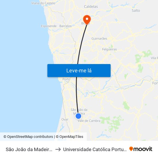 São João da Madeira (Terminal Rodoviário) to Universidade Católica Portuguesa - Faculdade de Teologia map