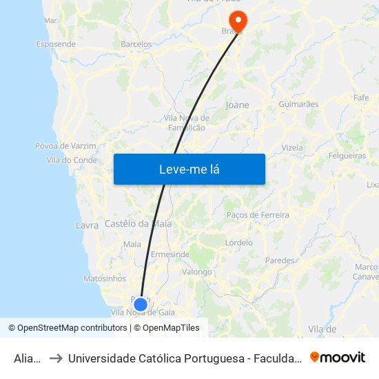 Aliados to Universidade Católica Portuguesa - Faculdade de Teologia map
