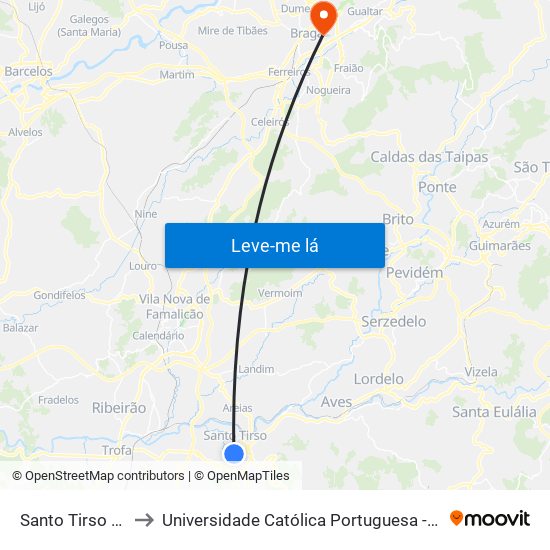 Santo Tirso (Terminal) to Universidade Católica Portuguesa - Faculdade de Teologia map
