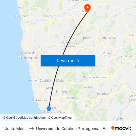 Junta Massarelos to Universidade Católica Portuguesa - Faculdade de Teologia map