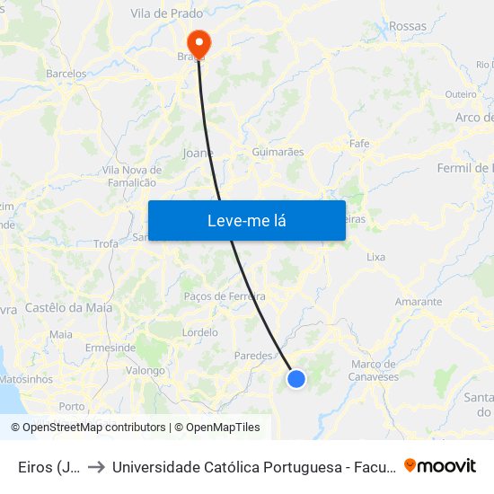 Eiros (Junta) to Universidade Católica Portuguesa - Faculdade de Teologia map