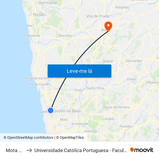 Mota Norte to Universidade Católica Portuguesa - Faculdade de Teologia map