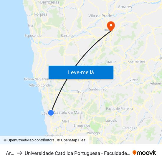 Arca to Universidade Católica Portuguesa - Faculdade de Teologia map