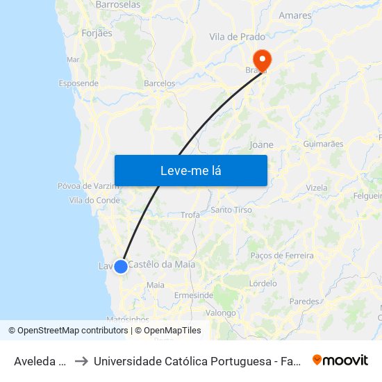 Aveleda Centro to Universidade Católica Portuguesa - Faculdade de Teologia map