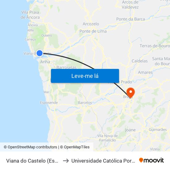 Viana do Castelo (Escola Superior de Educação) to Universidade Católica Portuguesa - Faculdade de Teologia map