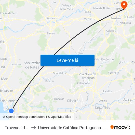 Travessa do Pindelo to Universidade Católica Portuguesa - Faculdade de Teologia map