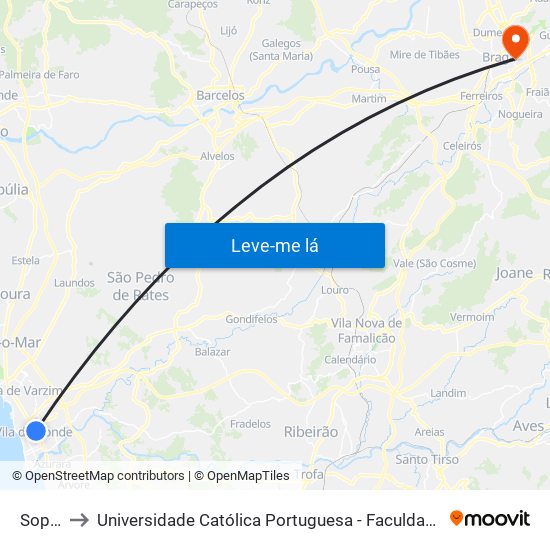 Sopete to Universidade Católica Portuguesa - Faculdade de Teologia map