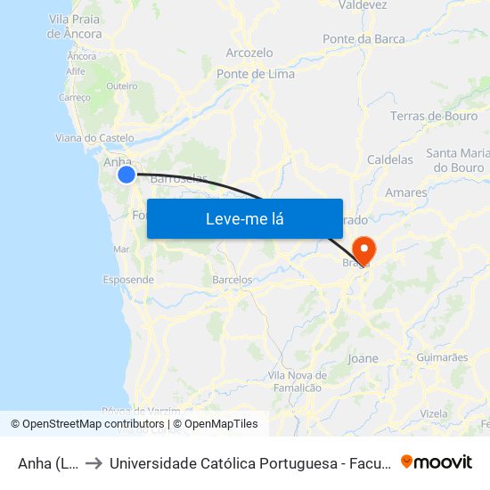 Anha (Lajes) to Universidade Católica Portuguesa - Faculdade de Teologia map