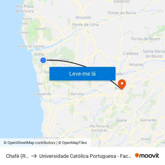 Chafé (Roteia) to Universidade Católica Portuguesa - Faculdade de Teologia map