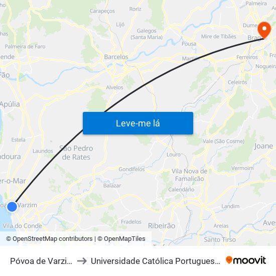 Póvoa de Varzim (Mercado) to Universidade Católica Portuguesa - Faculdade de Teologia map