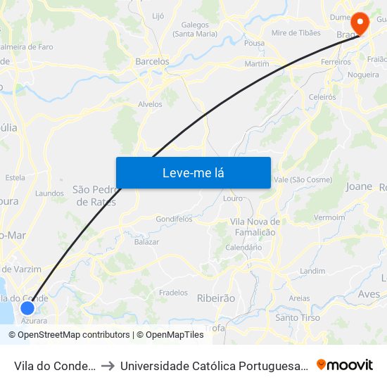 Vila do Conde (Mercado) to Universidade Católica Portuguesa - Faculdade de Teologia map