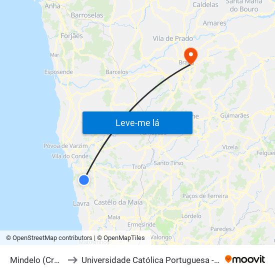 Mindelo (Cruzamento) to Universidade Católica Portuguesa - Faculdade de Teologia map