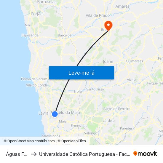 Águas Férreas to Universidade Católica Portuguesa - Faculdade de Teologia map