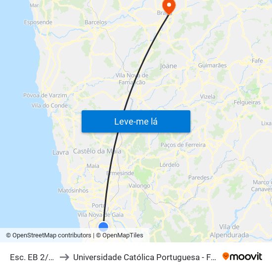 Esc. EB 2/3 S Reis to Universidade Católica Portuguesa - Faculdade de Teologia map