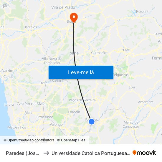 Paredes (José Guilherme) to Universidade Católica Portuguesa - Faculdade de Teologia map