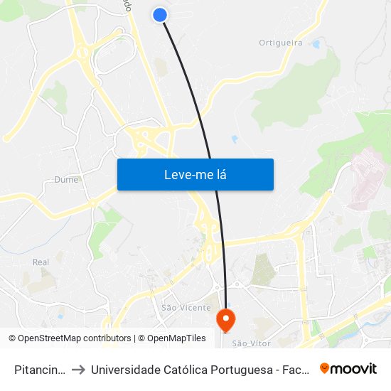 Pitancinhos Ii to Universidade Católica Portuguesa - Faculdade de Teologia map