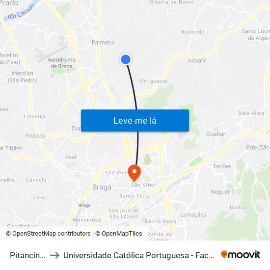 Pitancinhos V to Universidade Católica Portuguesa - Faculdade de Teologia map