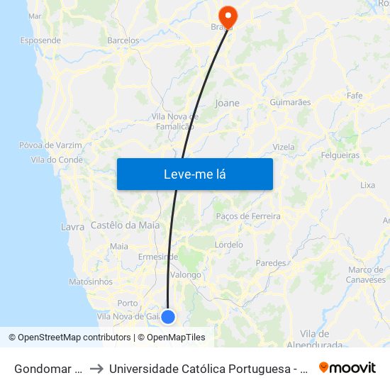 Gondomar ( Souto ) to Universidade Católica Portuguesa - Faculdade de Teologia map