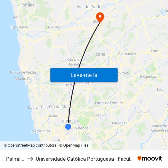 Palmilheira to Universidade Católica Portuguesa - Faculdade de Teologia map