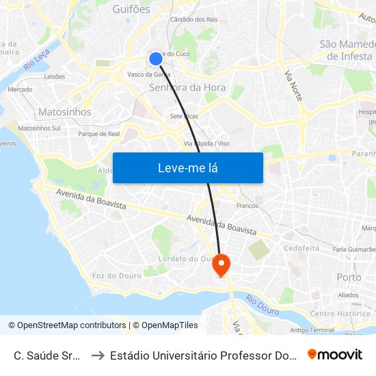C. Saúde Sra.da Hora to Estádio Universitário Professor Doutor Jayme Rios Souza map