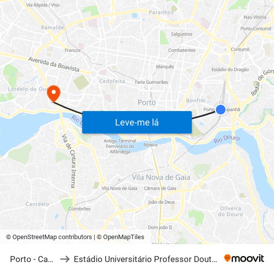 Porto - Campanhã to Estádio Universitário Professor Doutor Jayme Rios Souza map