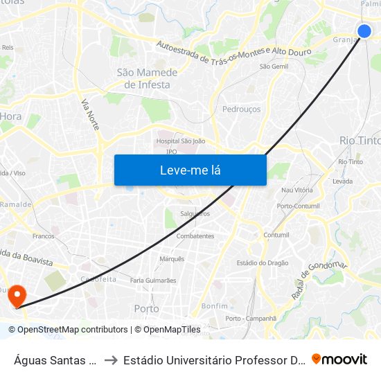 Águas Santas - Palmilheira to Estádio Universitário Professor Doutor Jayme Rios Souza map