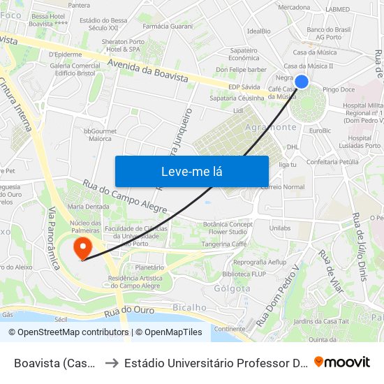 Boavista (Casa da Música) to Estádio Universitário Professor Doutor Jayme Rios Souza map