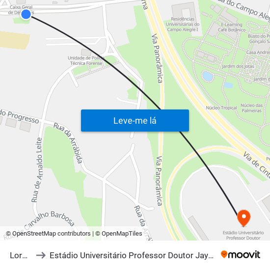 Lordelo to Estádio Universitário Professor Doutor Jayme Rios Souza map