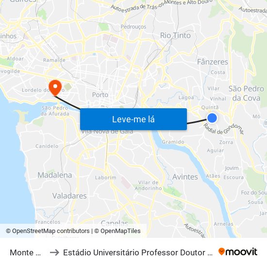 Monte Crasto to Estádio Universitário Professor Doutor Jayme Rios Souza map
