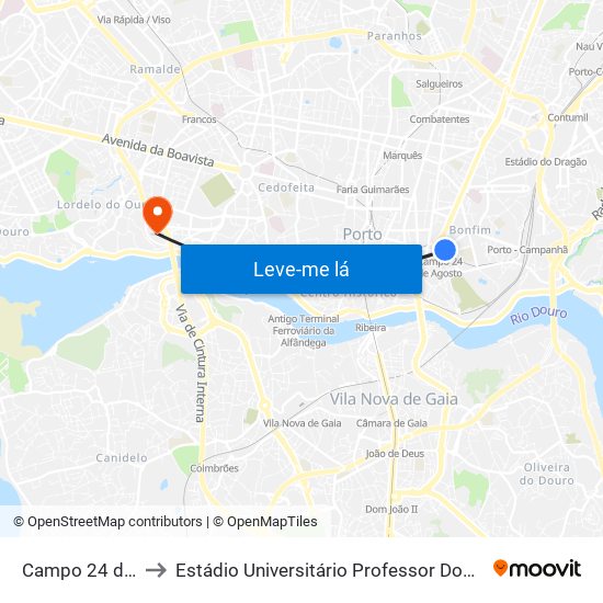 Campo 24 de Agosto to Estádio Universitário Professor Doutor Jayme Rios Souza map