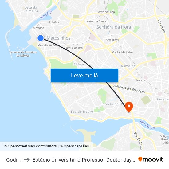 Godinho to Estádio Universitário Professor Doutor Jayme Rios Souza map