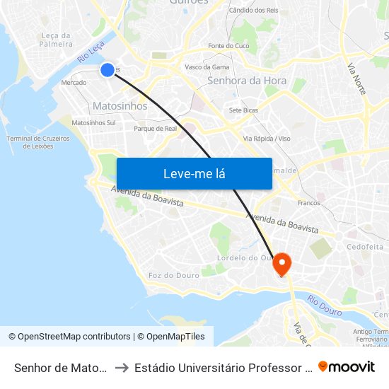 Senhor de Matosinhos (Metro) to Estádio Universitário Professor Doutor Jayme Rios Souza map