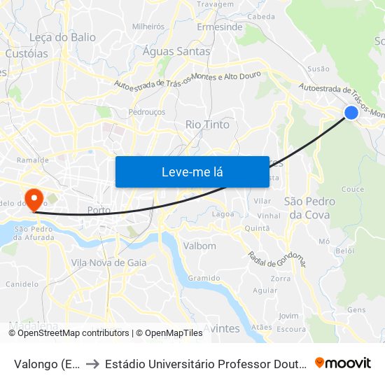 Valongo (Estação) to Estádio Universitário Professor Doutor Jayme Rios Souza map