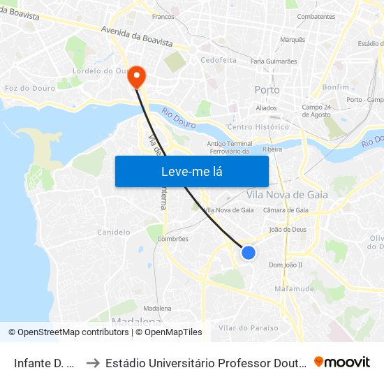 Infante D. Henrique to Estádio Universitário Professor Doutor Jayme Rios Souza map