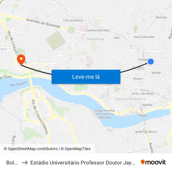 Bolhão to Estádio Universitário Professor Doutor Jayme Rios Souza map